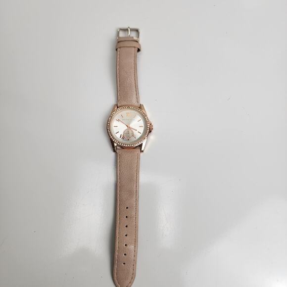 Attention Brand Ladies Round Rose Gold Colored w/ Rhinestones Wristwatch - Picture 2 of 7